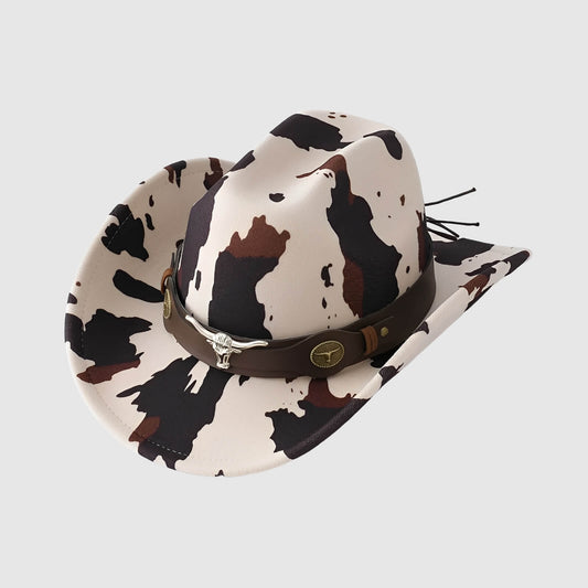 Chapeau cowboy imprimé vachette unisexe à large bord