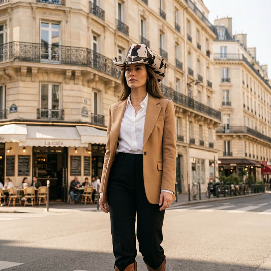 Chapeau cowboy imprimé vachette unisexe à large bord