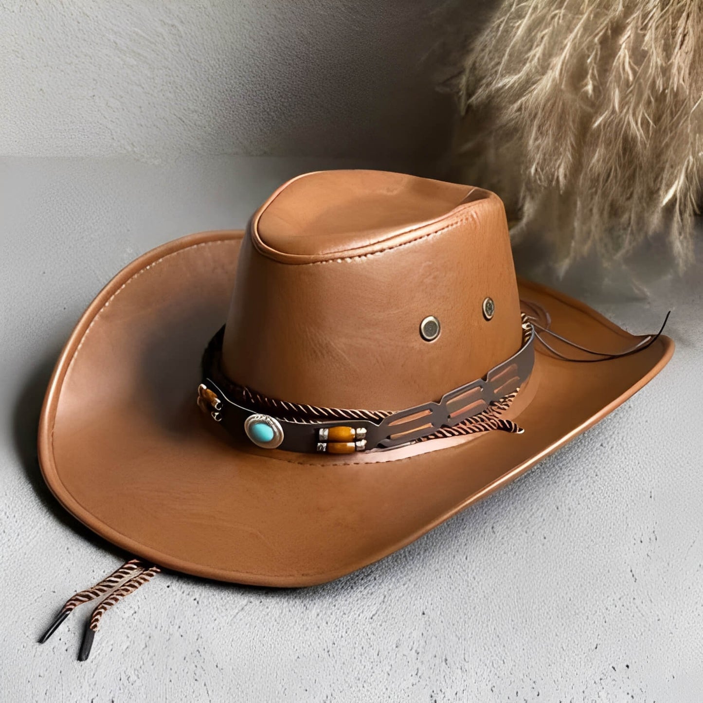 Chapeau de cowboy unisexe en faux cuir