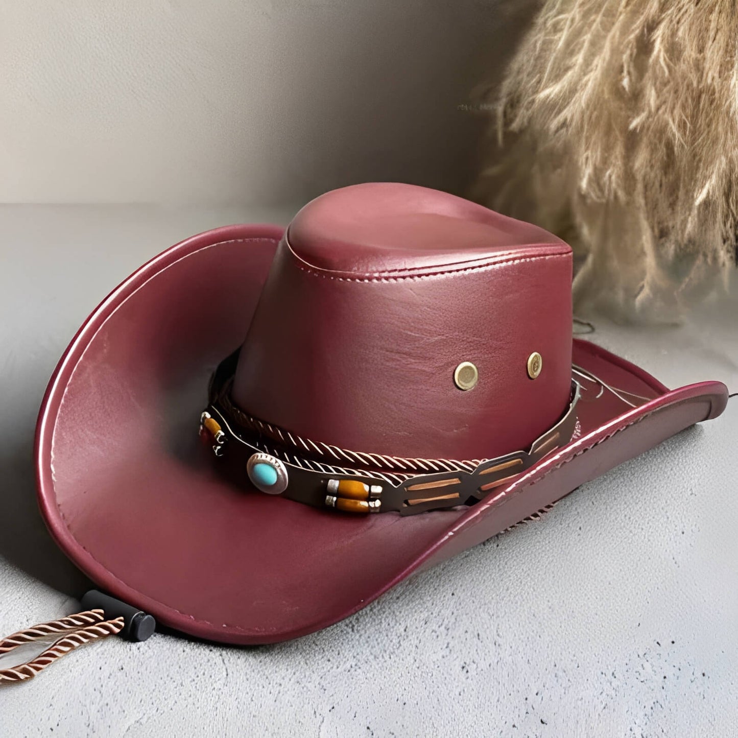 Chapeau de cowboy unisexe en faux cuir