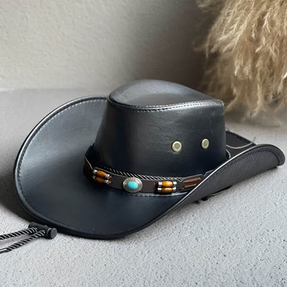 Chapeau de cowboy unisexe en faux cuir
