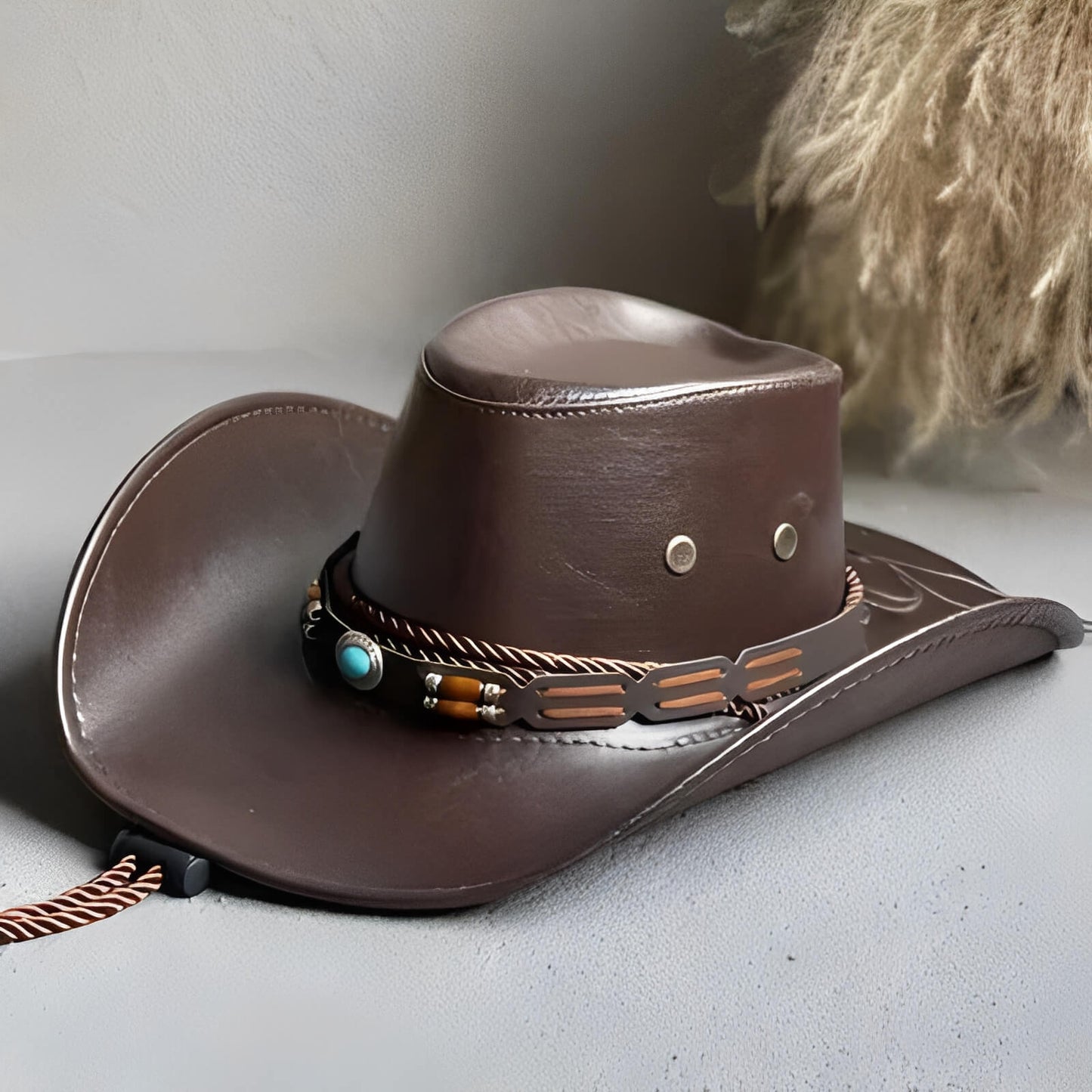 Chapeau de cowboy unisexe en faux cuir