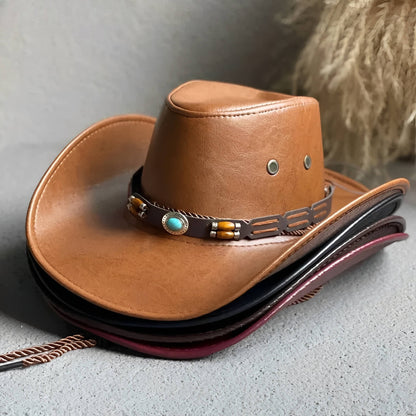 Chapeau de cowboy unisexe en faux cuir