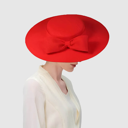 Chapeau de mariage à large bord et grand nœud pour femme