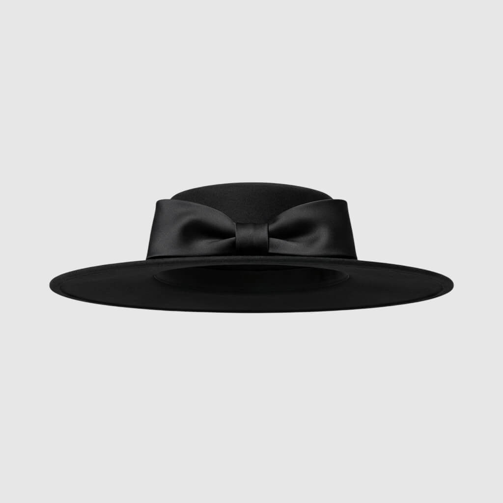 Chapeau de mariage à large bord et grand nœud pour femme