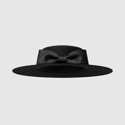 Chapeau de mariage à large bord et grand nœud pour femme