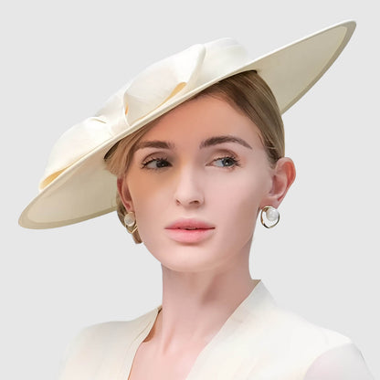 Chapeau de mariage à large bord et grand nœud pour femme