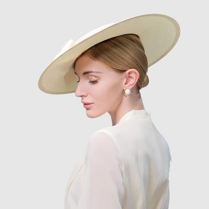 Chapeau de mariage à large bord et grand nœud pour femme