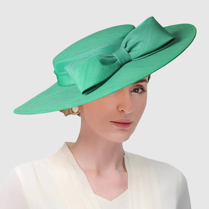 Chapeau de mariage à large bord et grand nœud pour femme