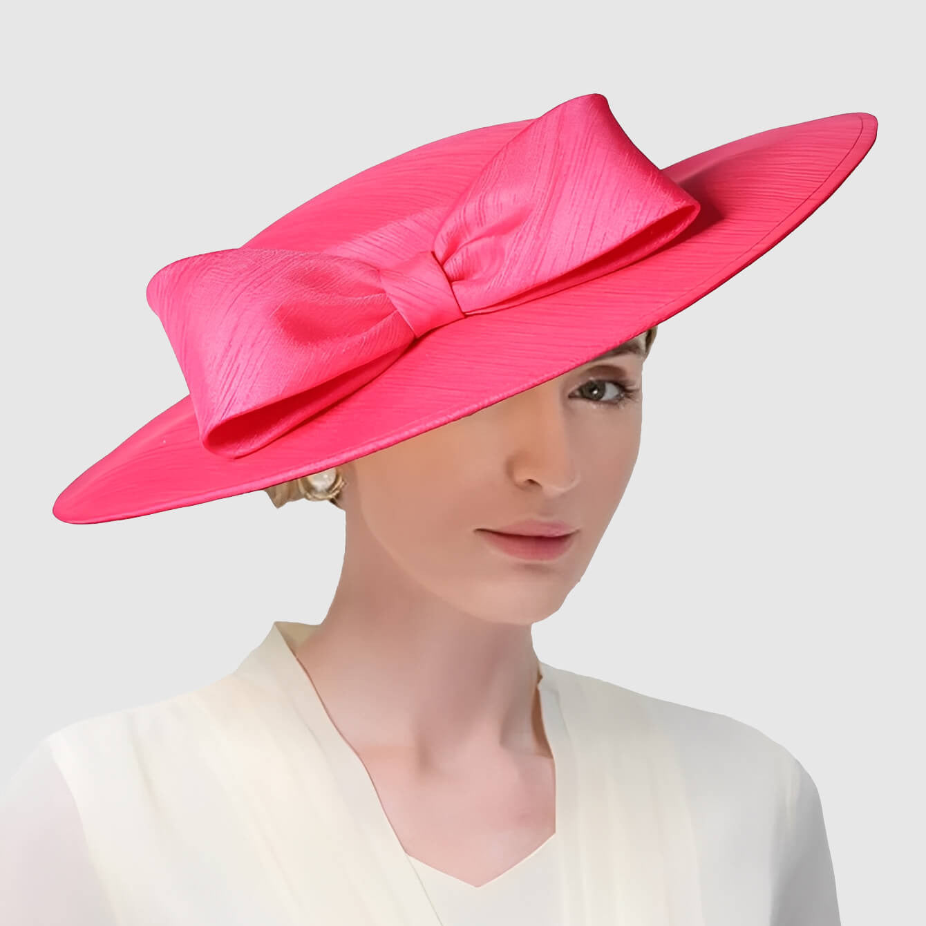 Chapeau de mariage à large bord et grand nœud pour femme