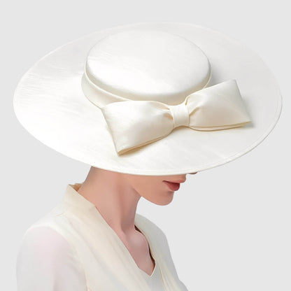 Chapeau de mariage à large bord et grand nœud pour femme