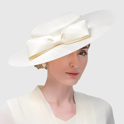 Chapeau de mariage à large bord et grand nœud pour femme