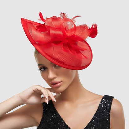 Chapeau de mariage avec plume et fleur