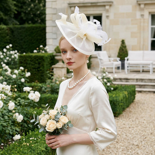 Chapeau de mariage avec plume et fleur