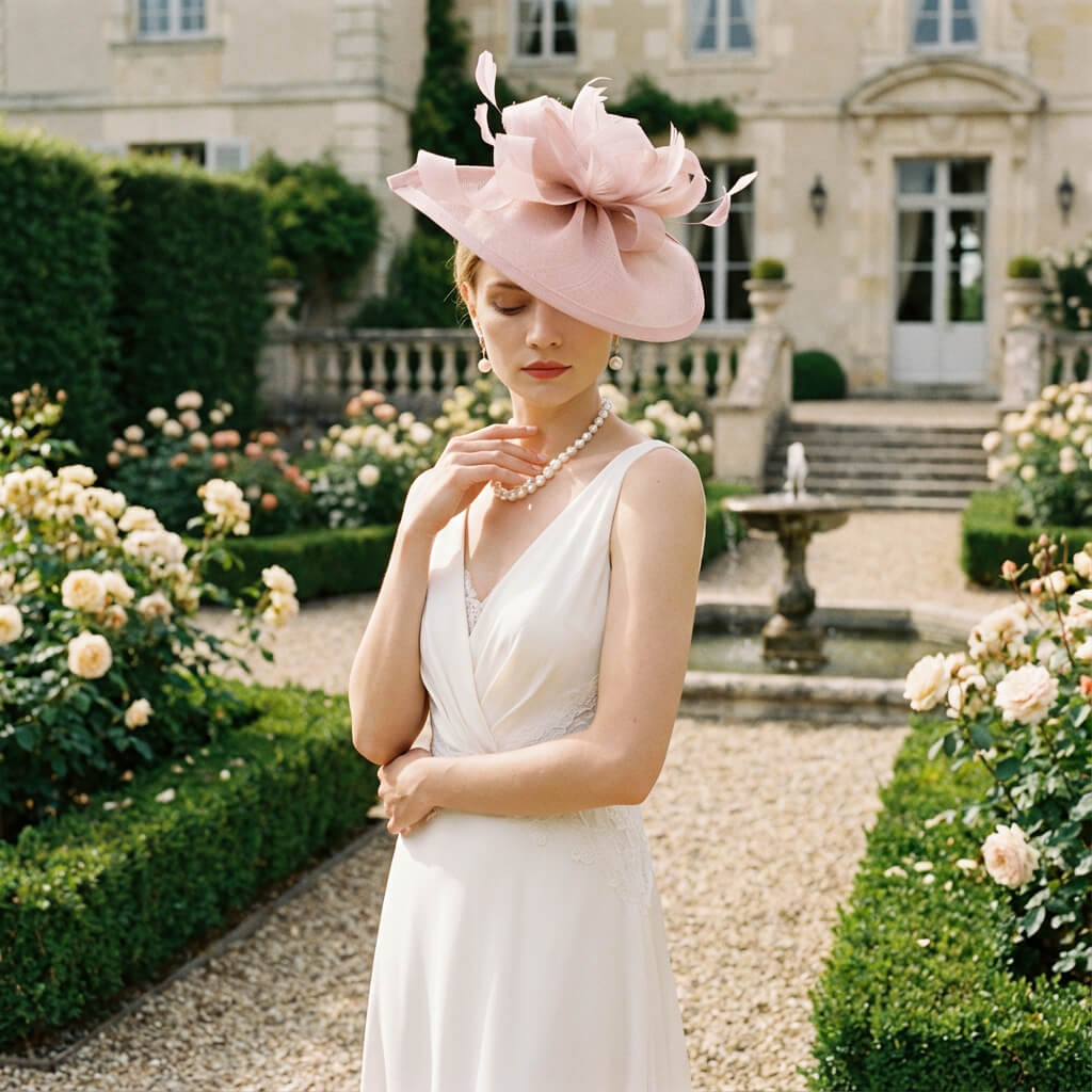 Chapeau de mariage avec plume et fleur