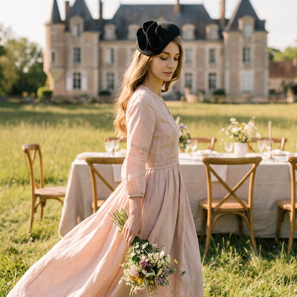 Chapeau de mariage en feutre de laine pour femme