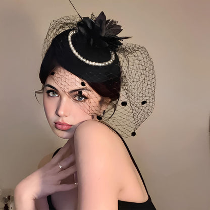 Chapeau de mariage rétro français avec voilette