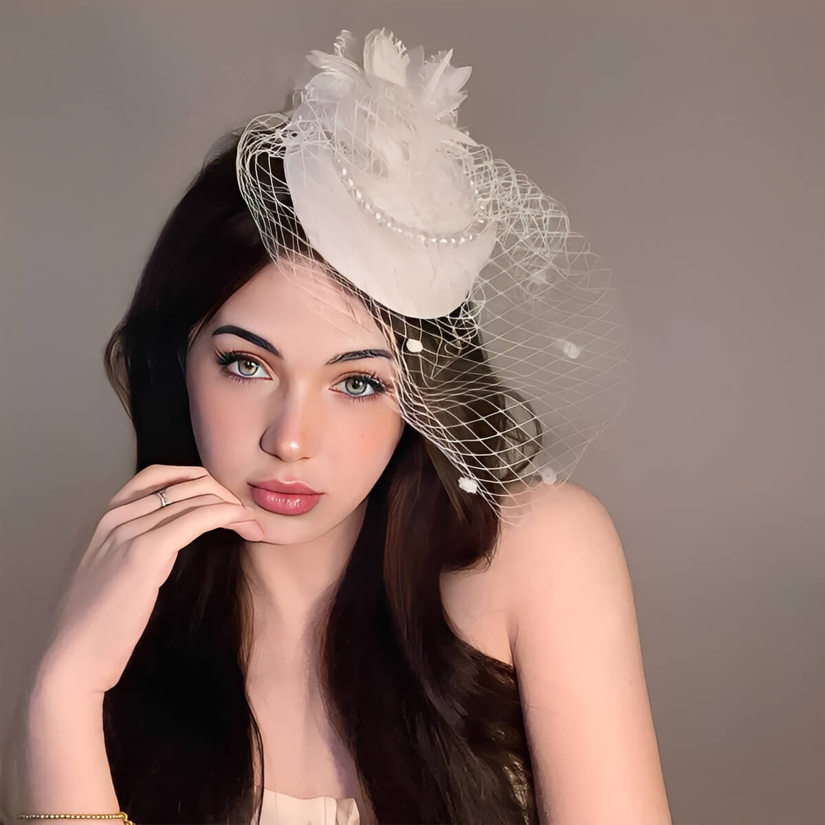 Chapeau de mariage rétro français avec voilette