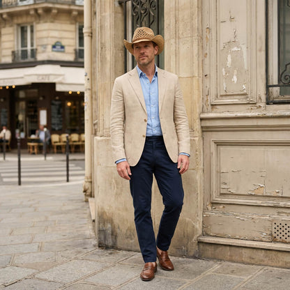 Chapeau de paille cowboy vintage unisexe à large bord