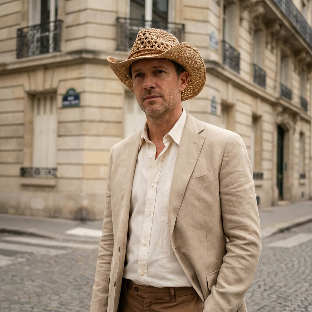 Chapeau de paille cowboy vintage unisexe à large bord