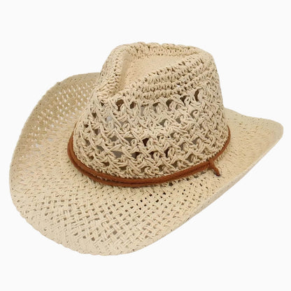 Chapeau de paille cowboy vintage unisexe à large bord