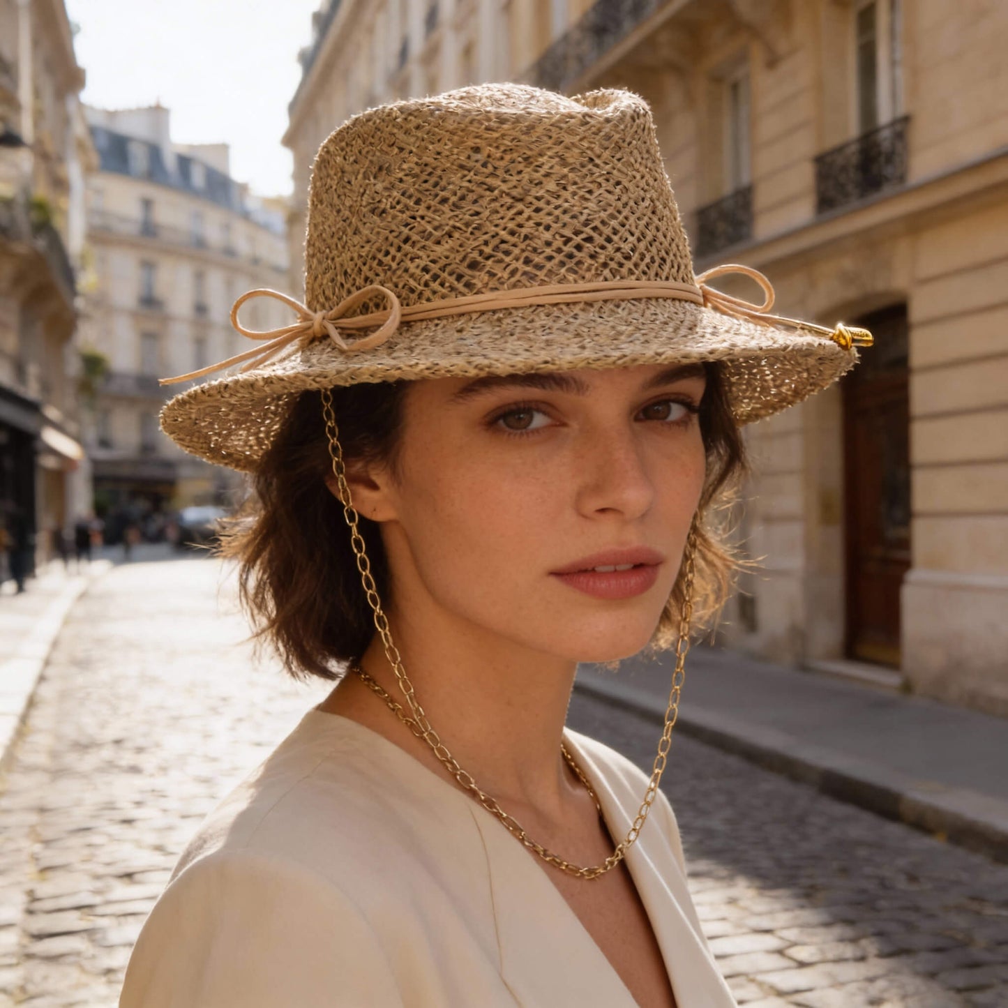 Chapeau de paille pour femme à large bord ajouré