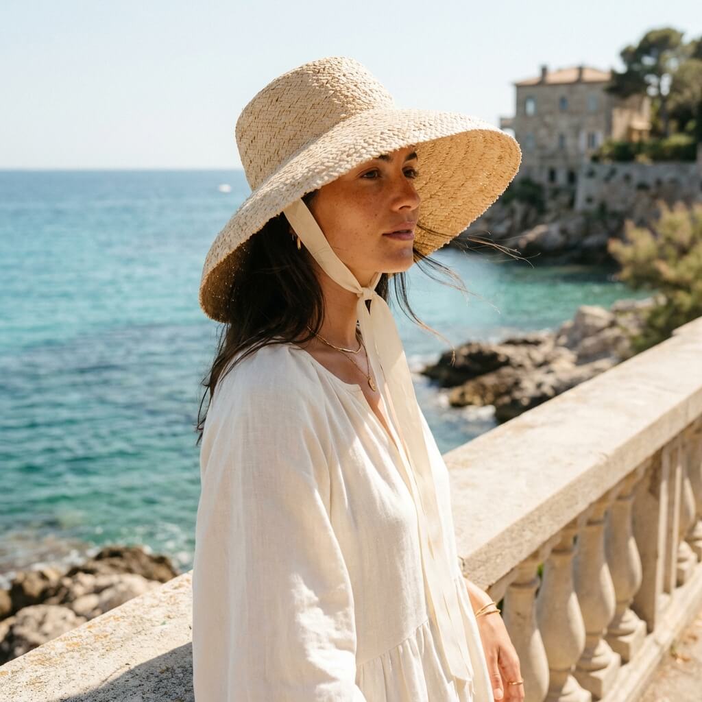 Chapeau de paille pour femme à large bord noué
