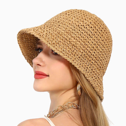 Chapeau de paille pour femme style bob crochet anti‑UV