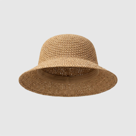 Chapeau de paille pour femme style bob crochet anti‑UV