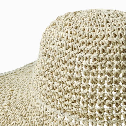 Chapeau de paille pour femme style bob crochet anti‑UV