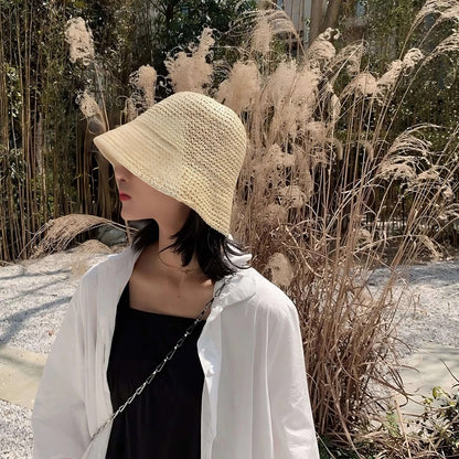 Chapeau de paille pour femme style bob pliable
