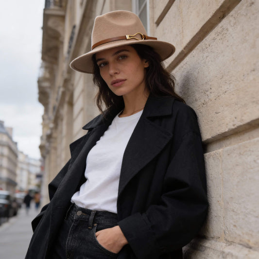 Chapeau fedora en laine mélangée avec ceinture