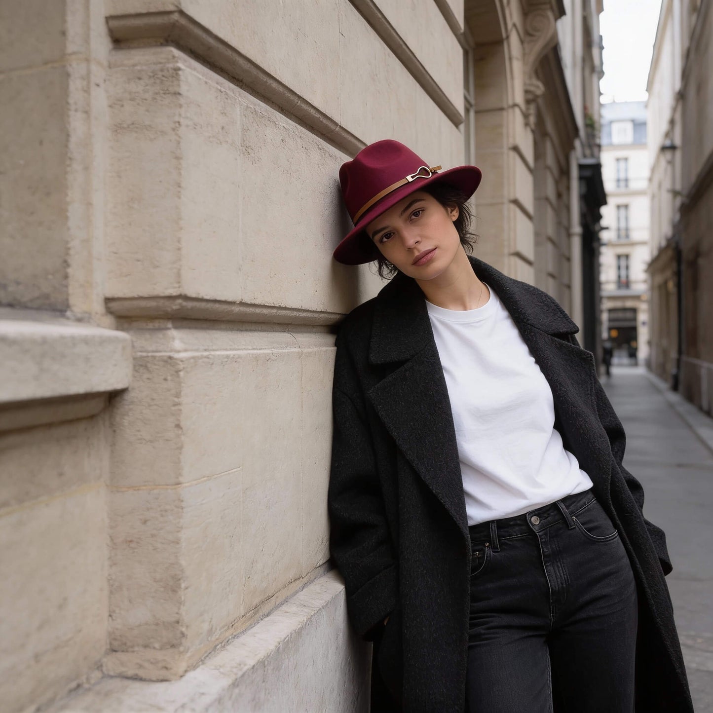 Chapeau fedora en laine mélangée avec ceinture