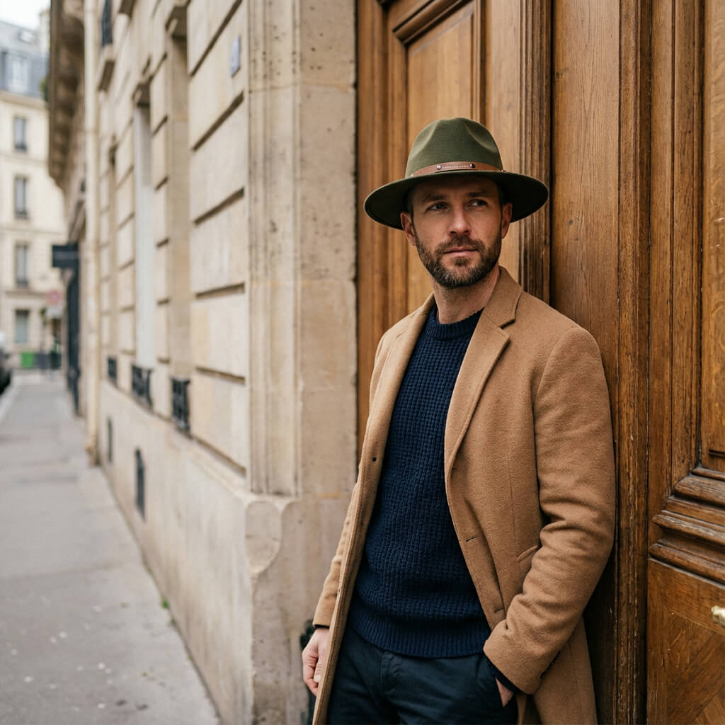 Chapeau fedora en laine unisexe à bord plat