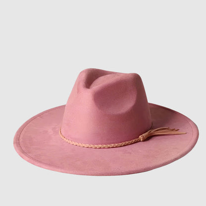 Chapeau fedora en suédine à large bord unisexe