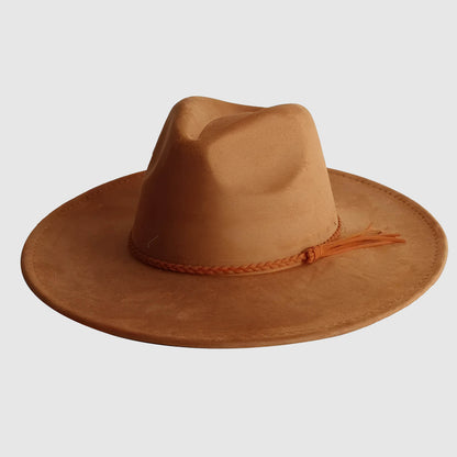 Chapeau fedora en suédine à large bord unisexe