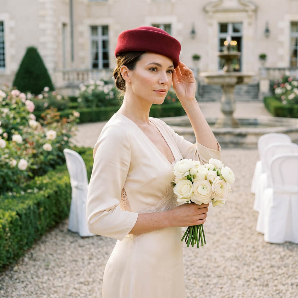 Chapeau mariage vintage en laine pour femme