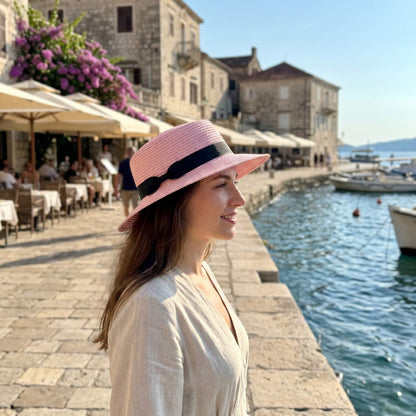 Chapeau Panama en paille avec nœud pour femme