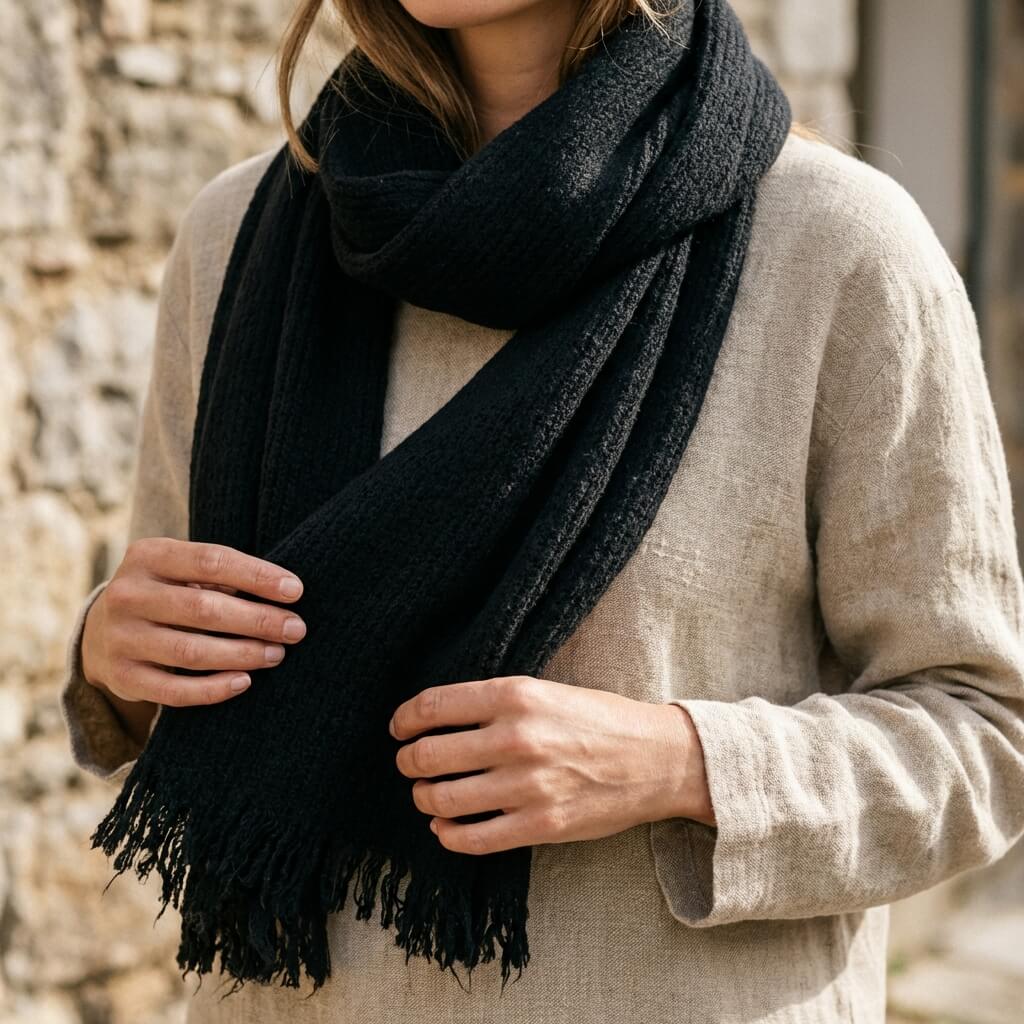 Écharpe en maille épaisse à franges unisexe