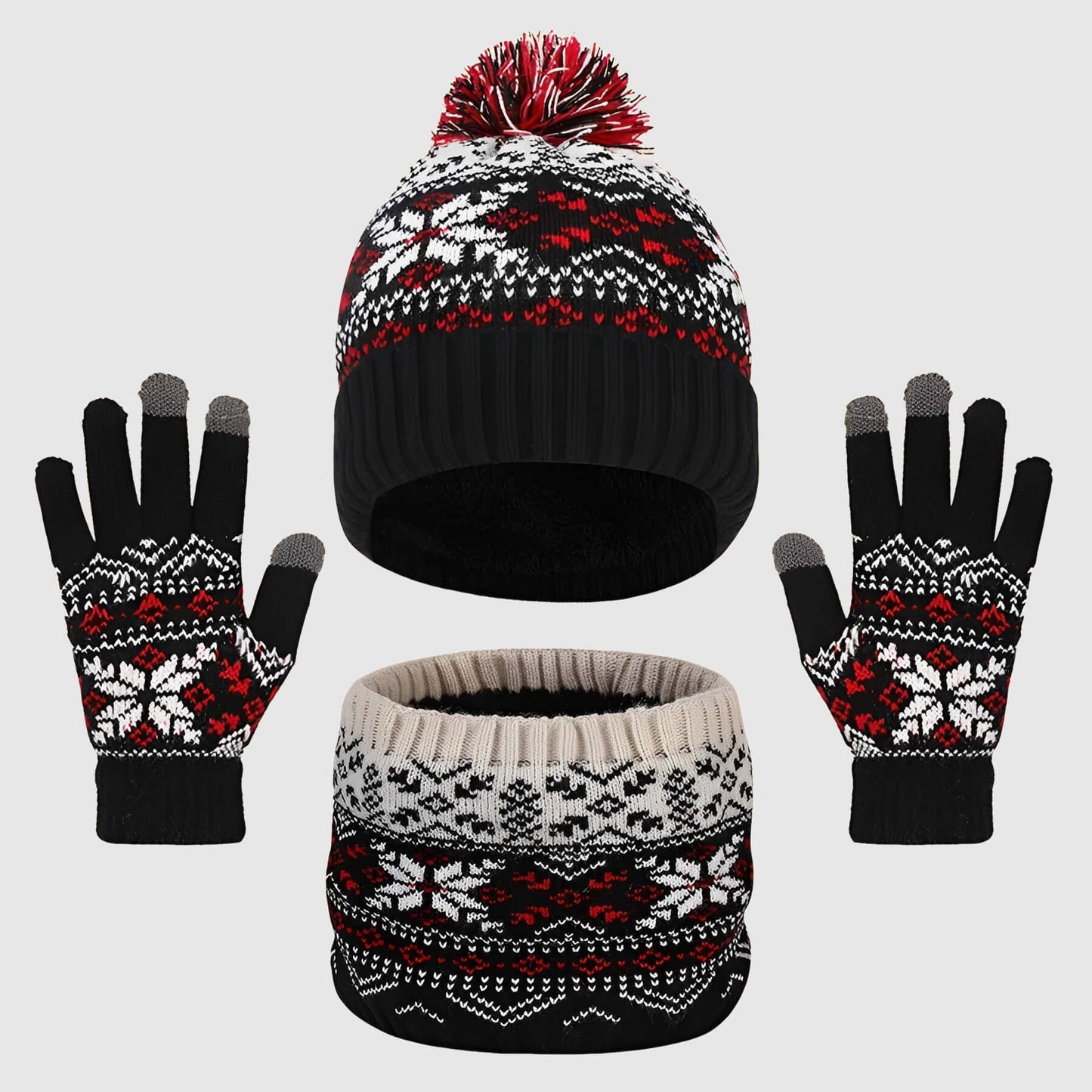 Ensemble bonnet, cache-cou et gants – hiver chaud pour les 3‑12 ans