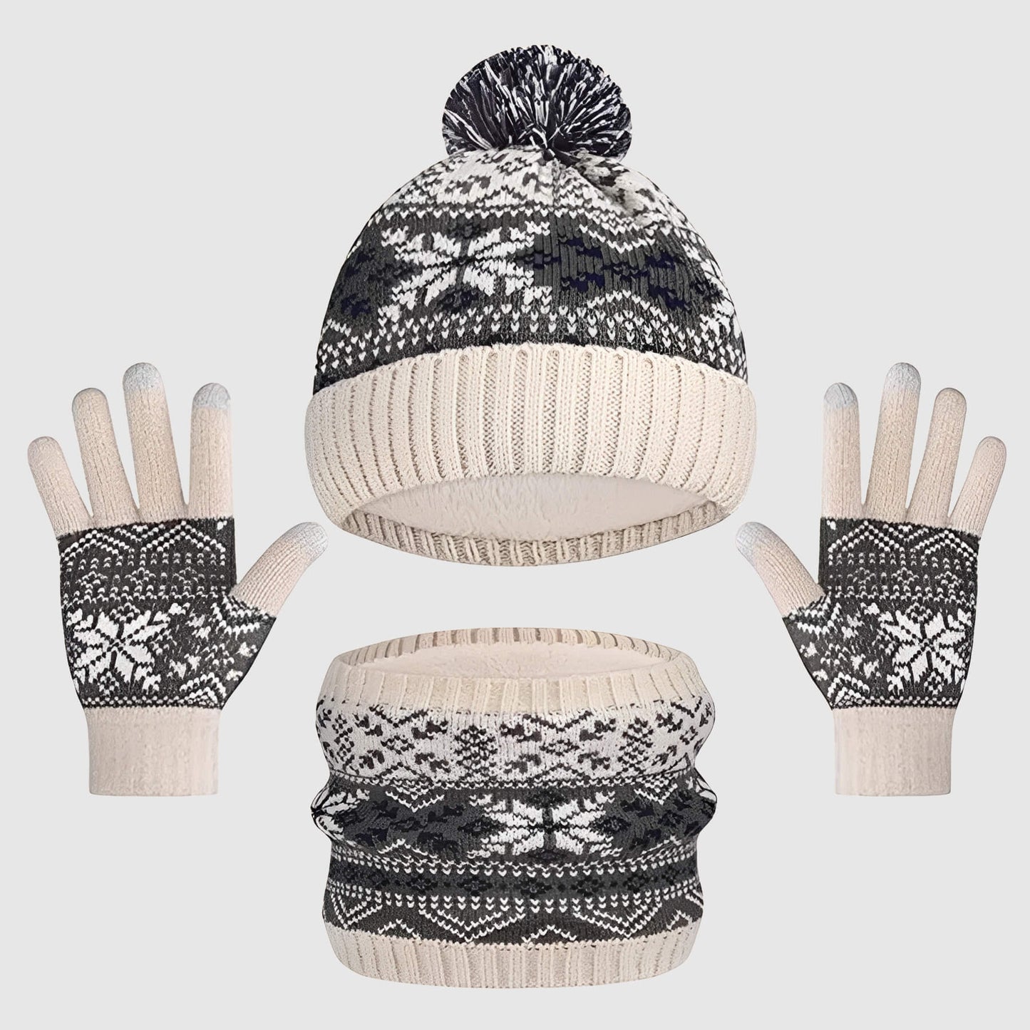 Ensemble bonnet, cache-cou et gants – hiver chaud pour les 3‑12 ans