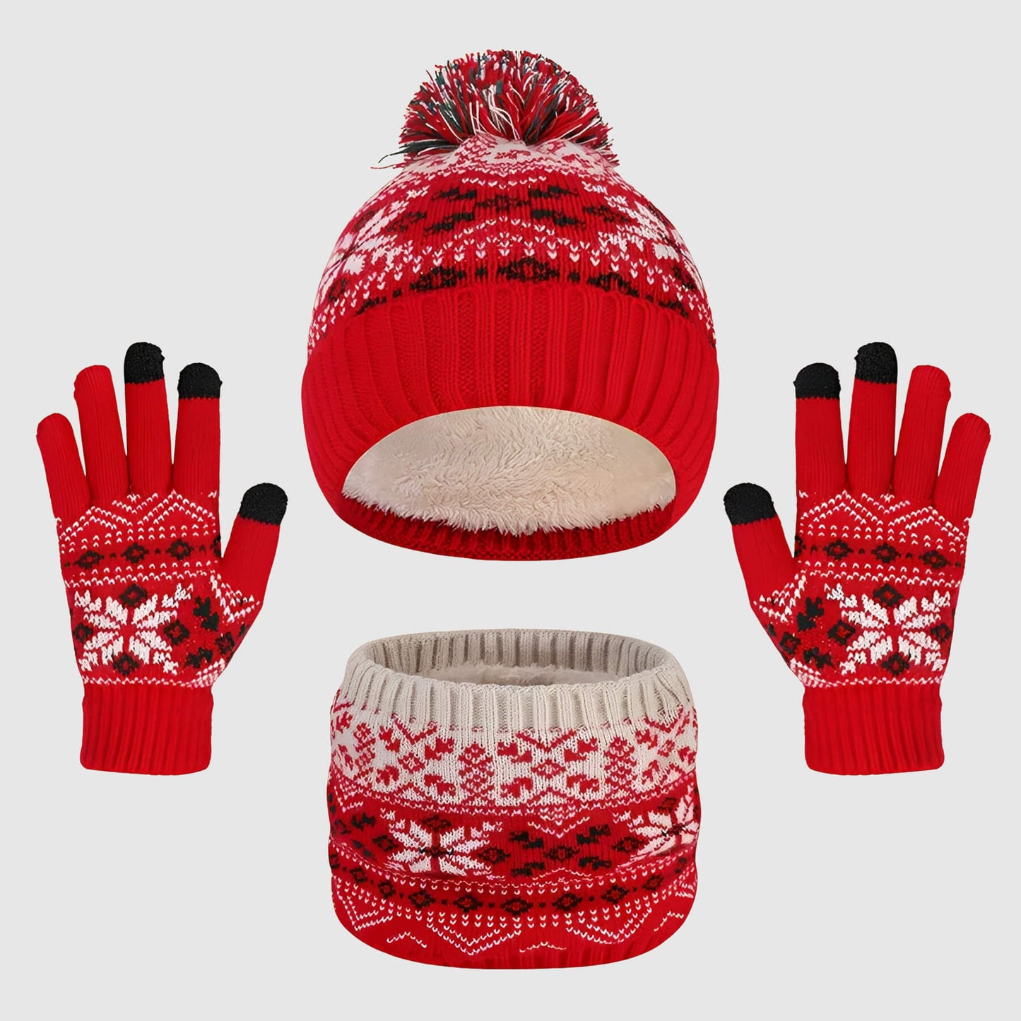 Ensemble bonnet, cache-cou et gants – hiver chaud pour les 3‑12 ans