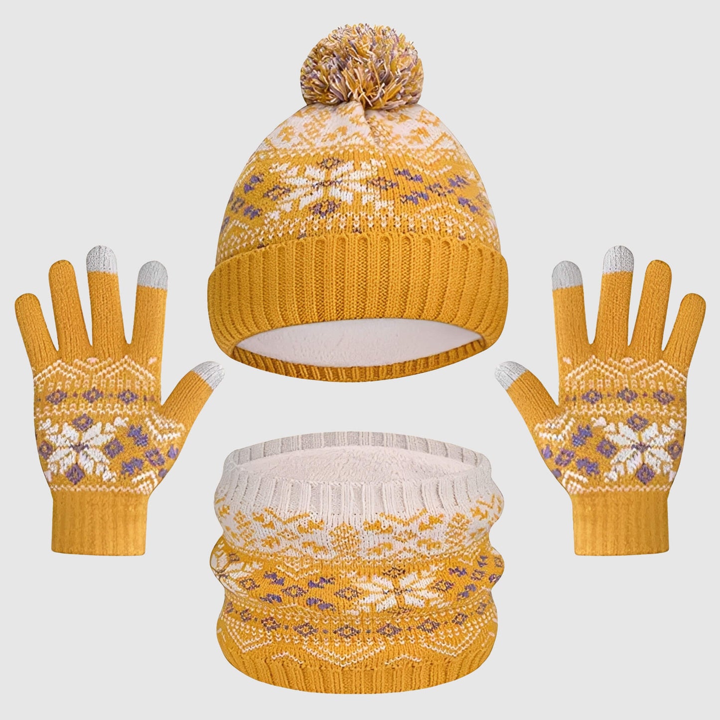 Ensemble bonnet, cache-cou et gants – hiver chaud pour les 3‑12 ans