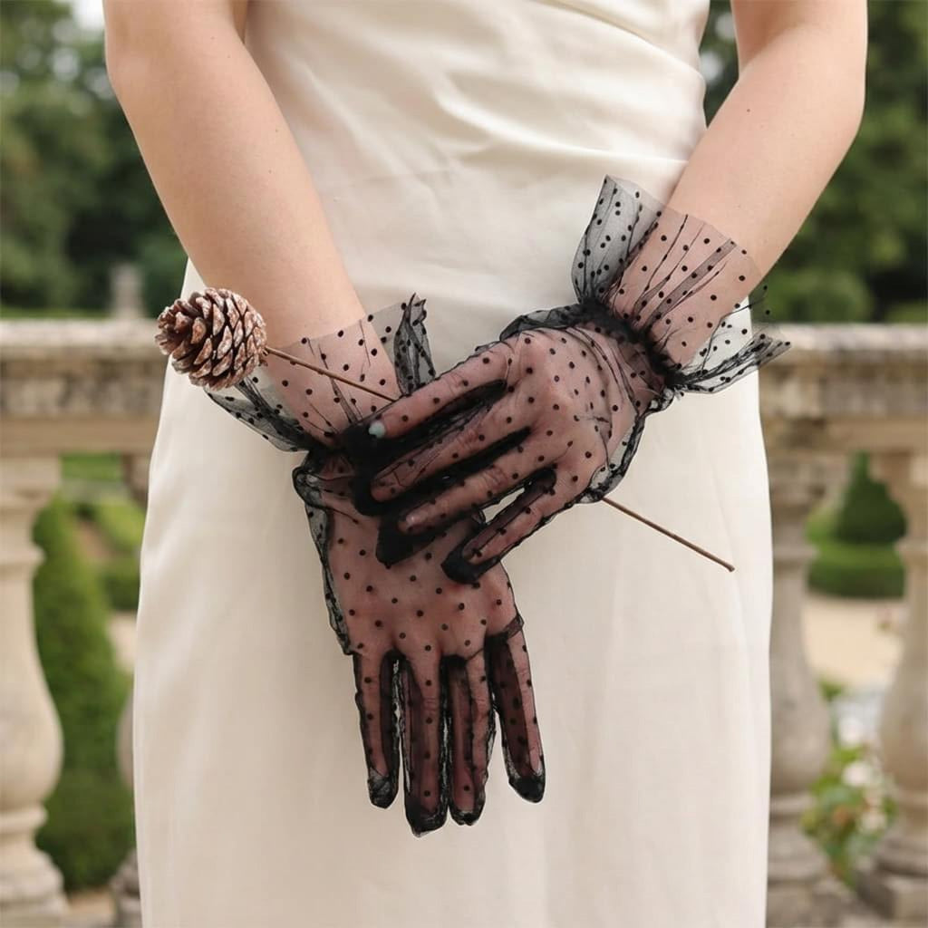Gants en tulle léger à pois pour cérémonies