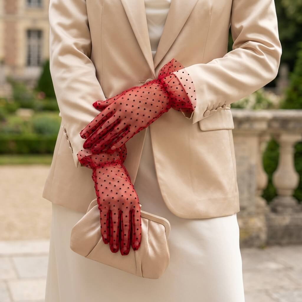 Gants en tulle léger à pois pour cérémonies