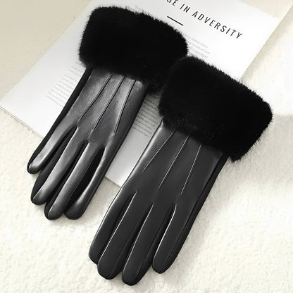 Gants femme hiver luxe en similicuir avec fausse fourrure