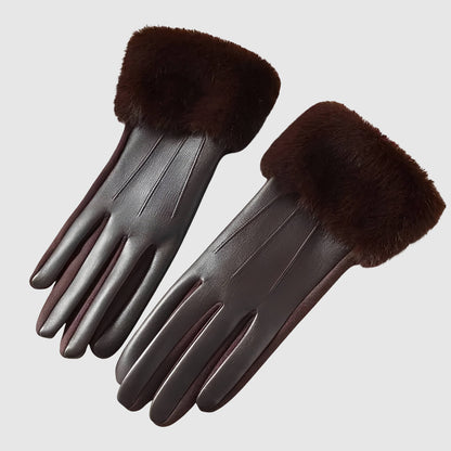 Gants femme hiver luxe en similicuir avec fausse fourrure