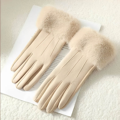 Gants femme hiver luxe en similicuir avec fausse fourrure
