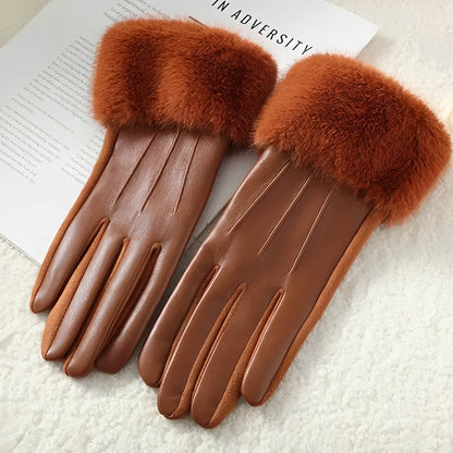 Gants femme hiver luxe en similicuir avec fausse fourrure