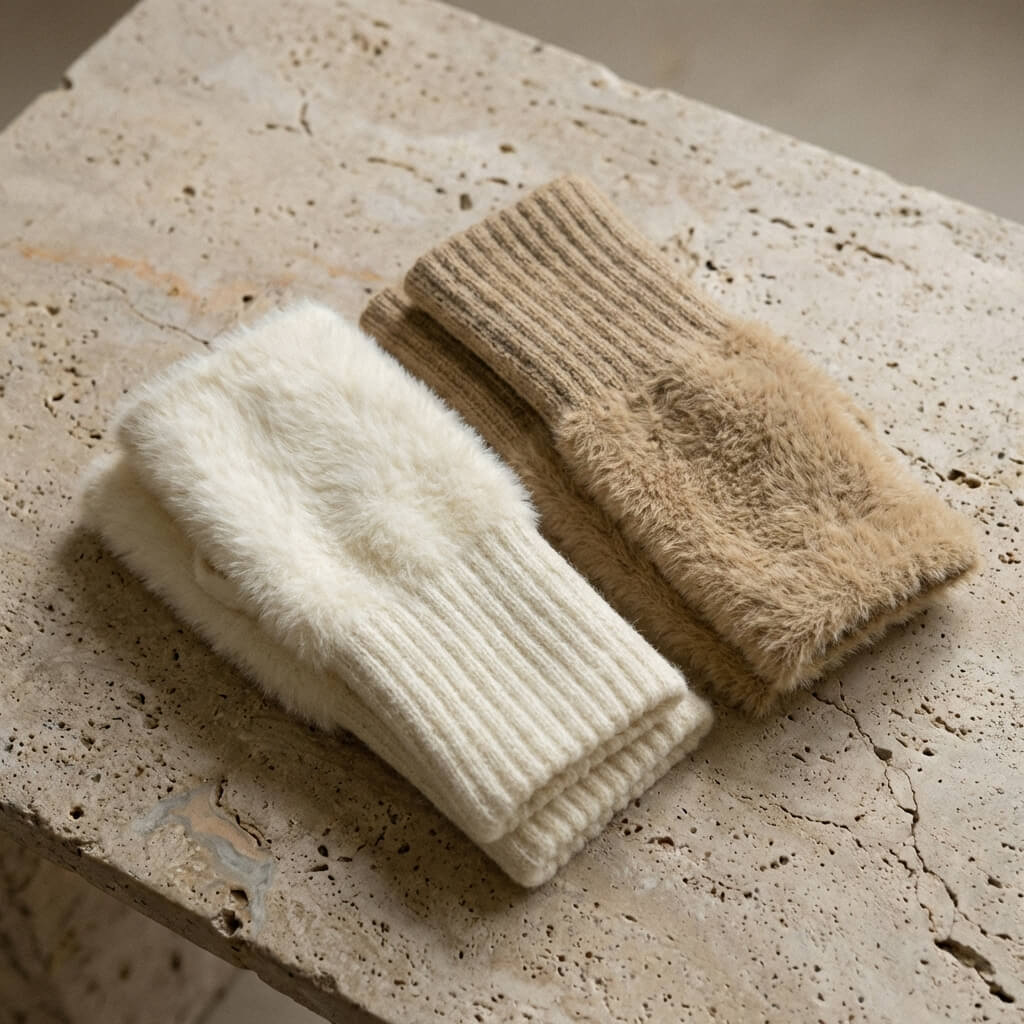 Mitaines en maille effet fourrure